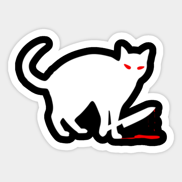 Funny Cat Knife Bloody Halloween Costume White Cat WHAT? Cat What Sticker TeePublic